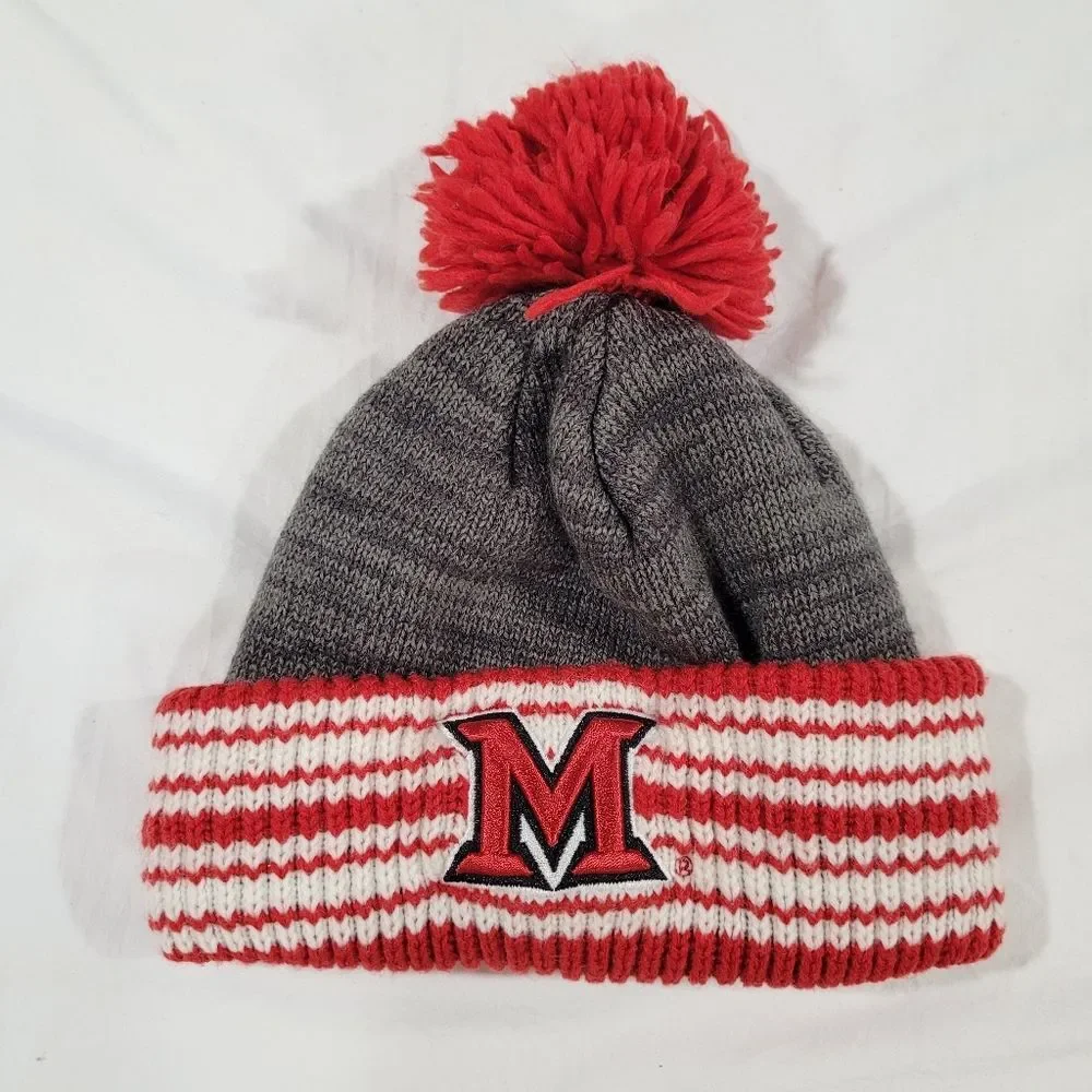 adidas Miami Red Hawks Gray and Red Striped Beanie